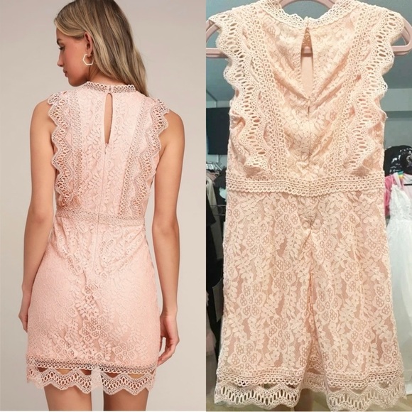 NWOT Lulus My Sweetheart Blush Pink Lace Mini Dress - Picture 8 of 9